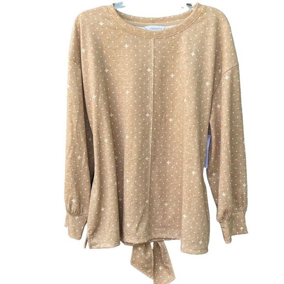 NWT Liz Claiborne size XL polka dot star print long sleeve tie back top. - Picture 1 of 7